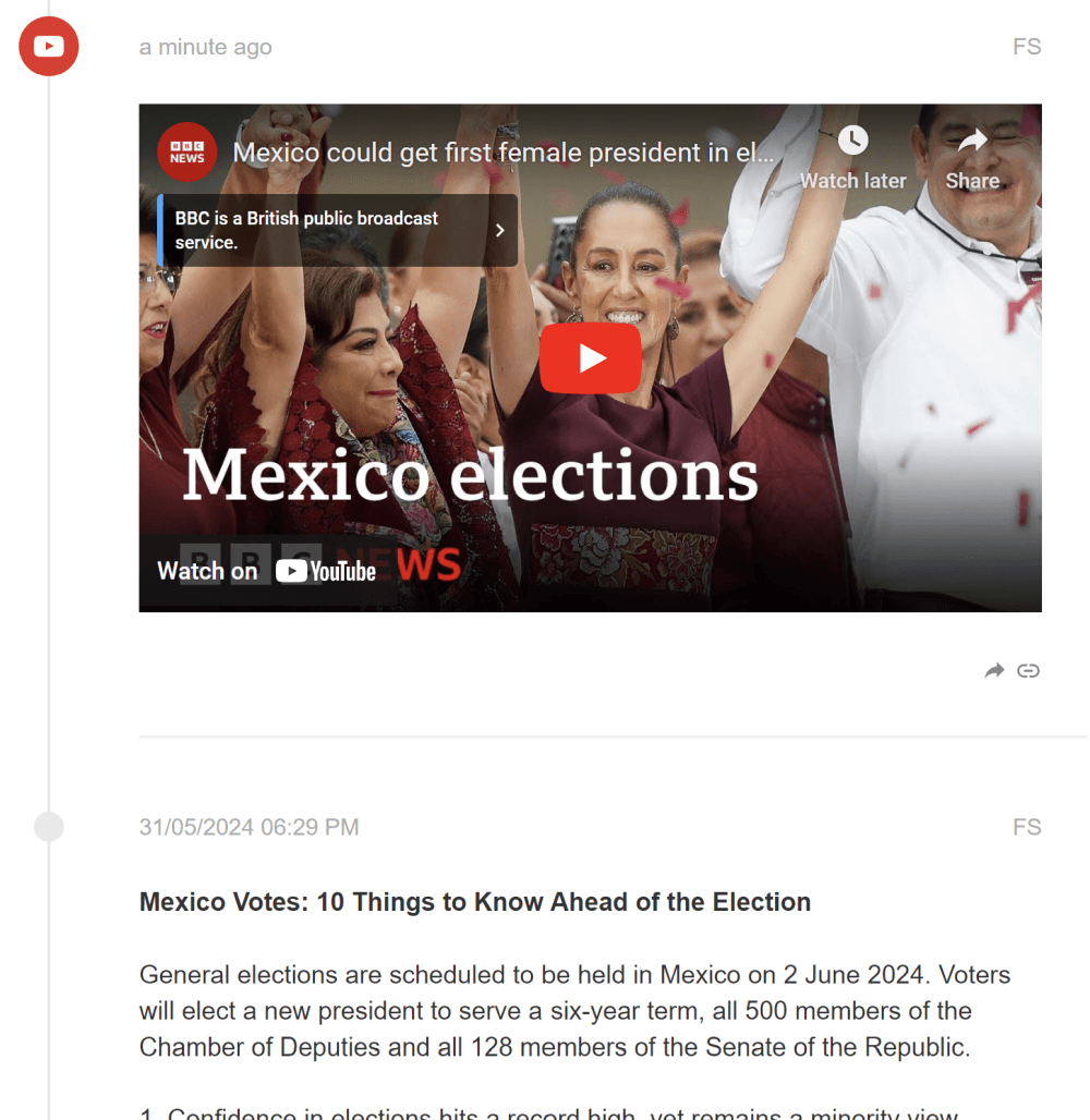 Live blogging elections visualisation