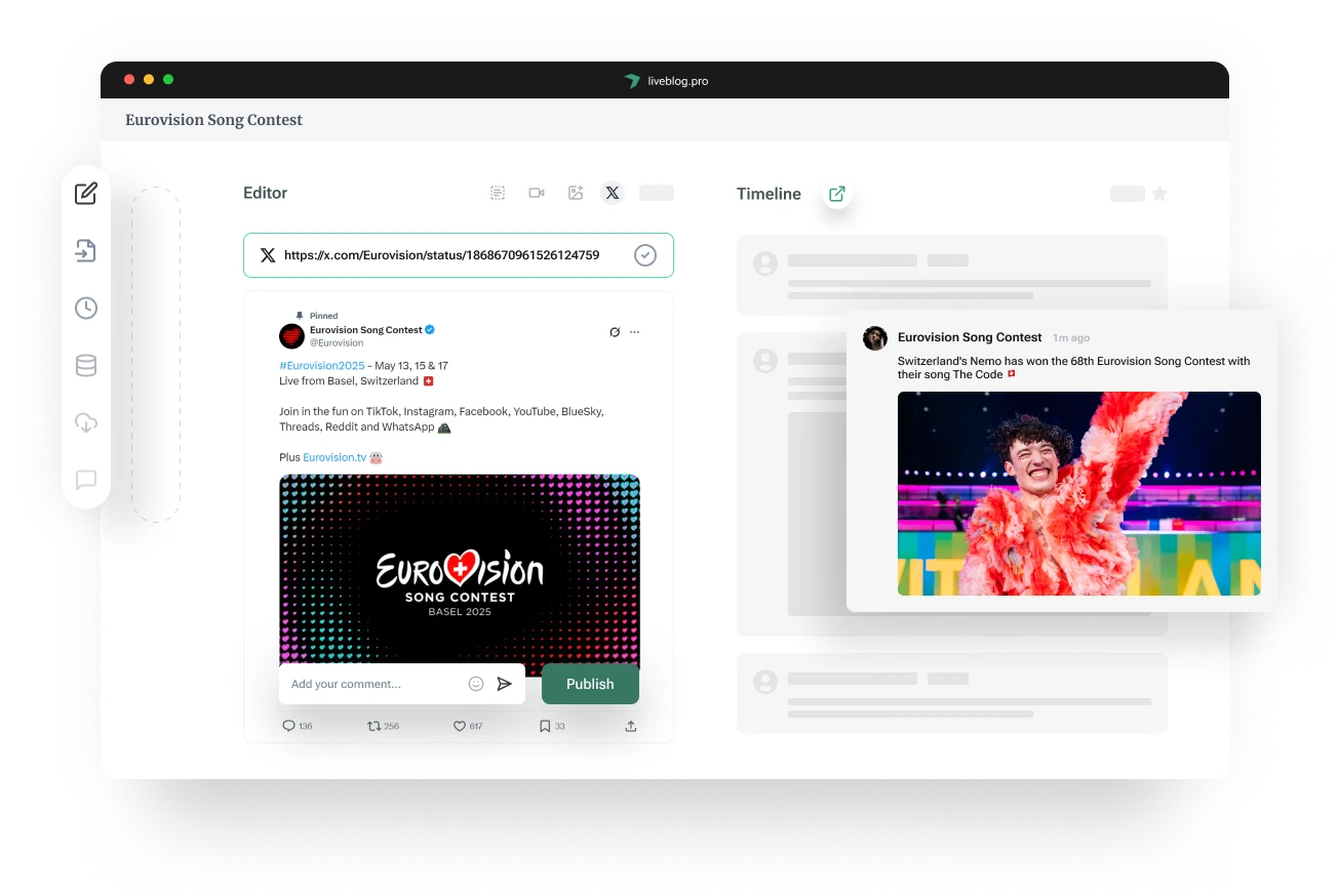 Live Blog editor interface