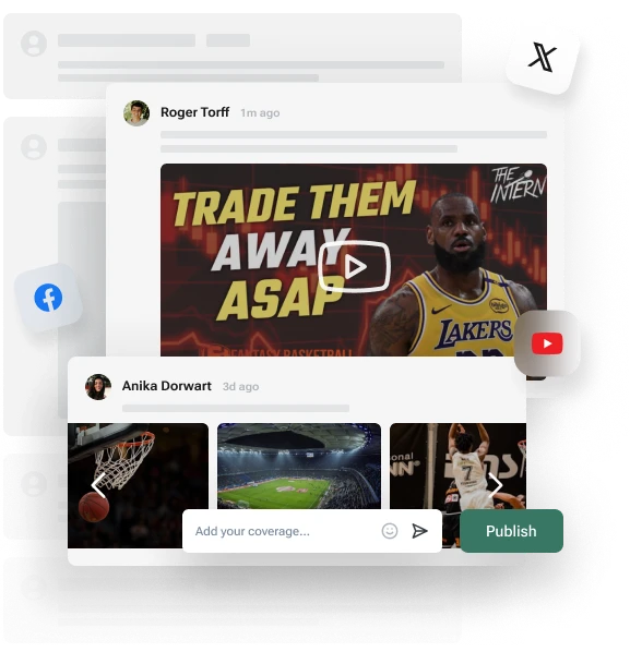 Live Blog interface showing real-time sports event coverage